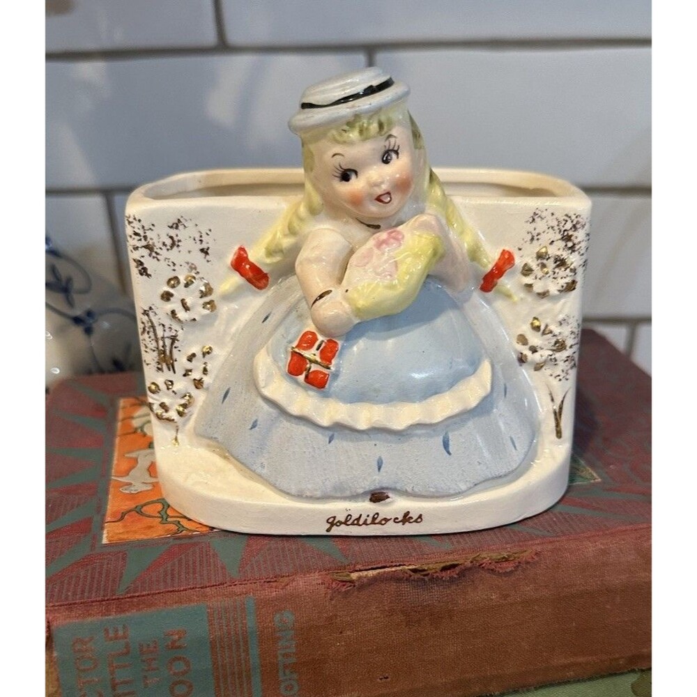 Vintage 1950s Norcrest Relco Goldilocks Planter Rare Japan Nursery Rhyme Decor